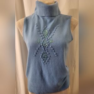 R.Q.T Blue Turtle Neck Sleeveless Sweater.Size M.Snowflake  .